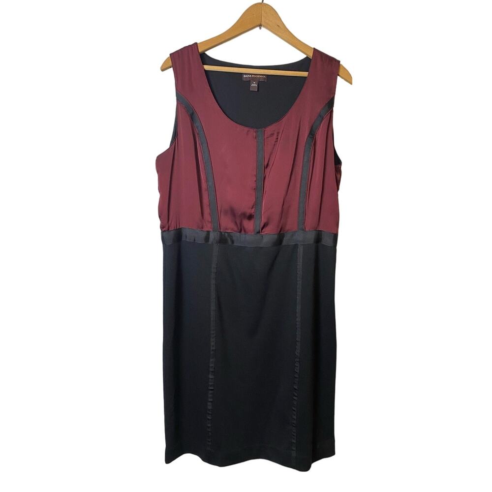 Dana Buchman Maroon and Black Sleeveless Round Neck Sheath Dress Size 14
